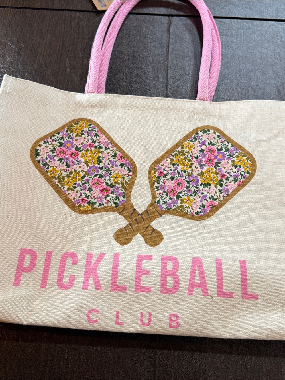 Eccolo Pickleball Club Tote Canvas Bag Pink Handles. Large NWT - Picture 5 of 5